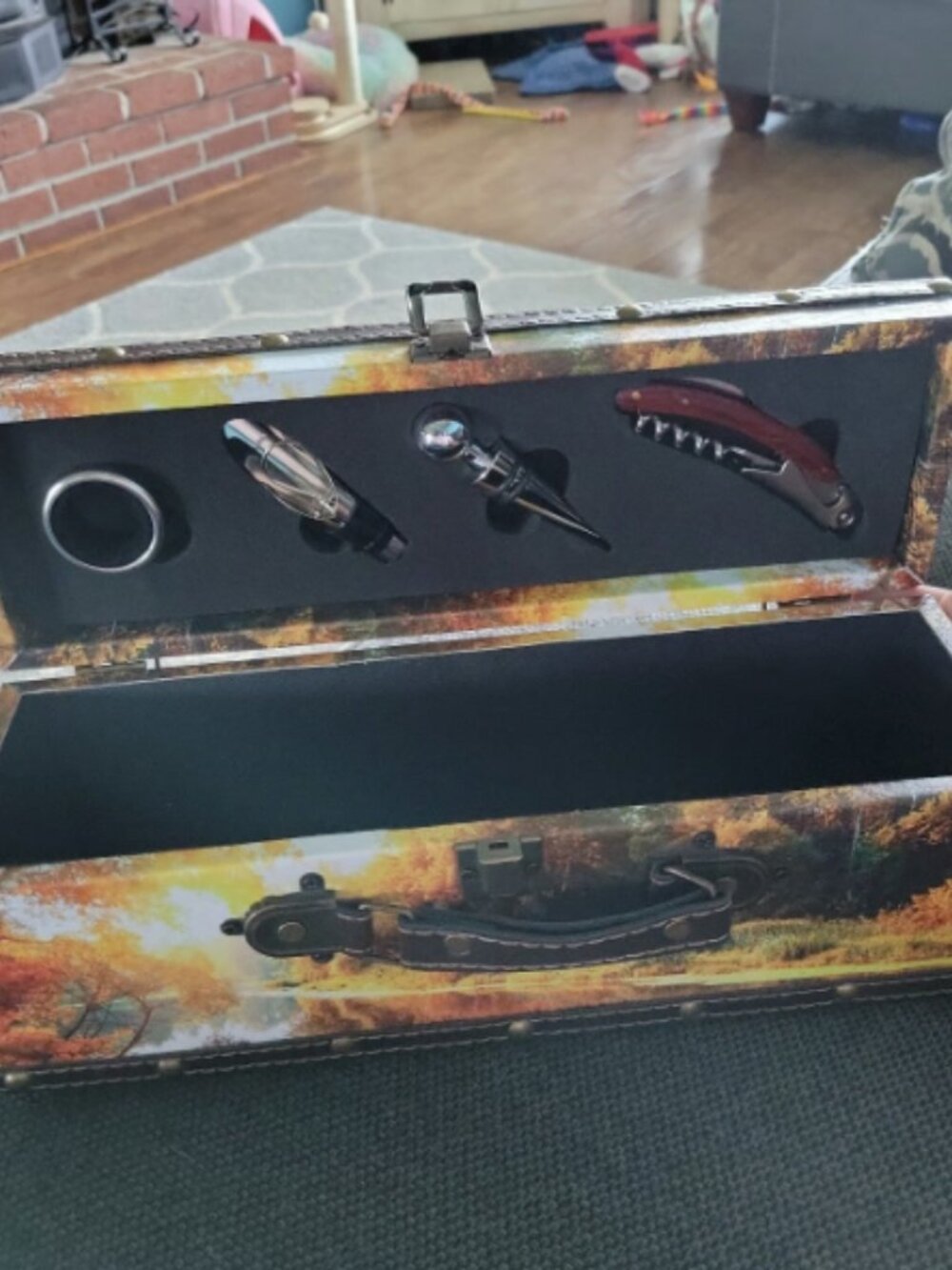 Wine bottle carrying case with accessories